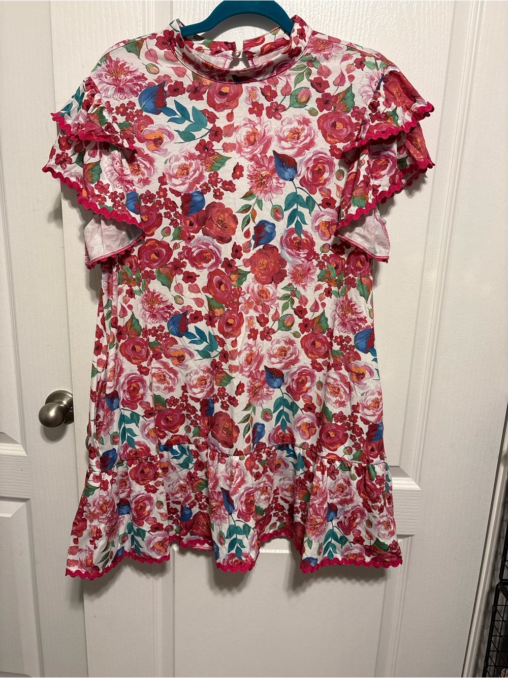 Floral Ruffle Midi Dress in Pink Multi